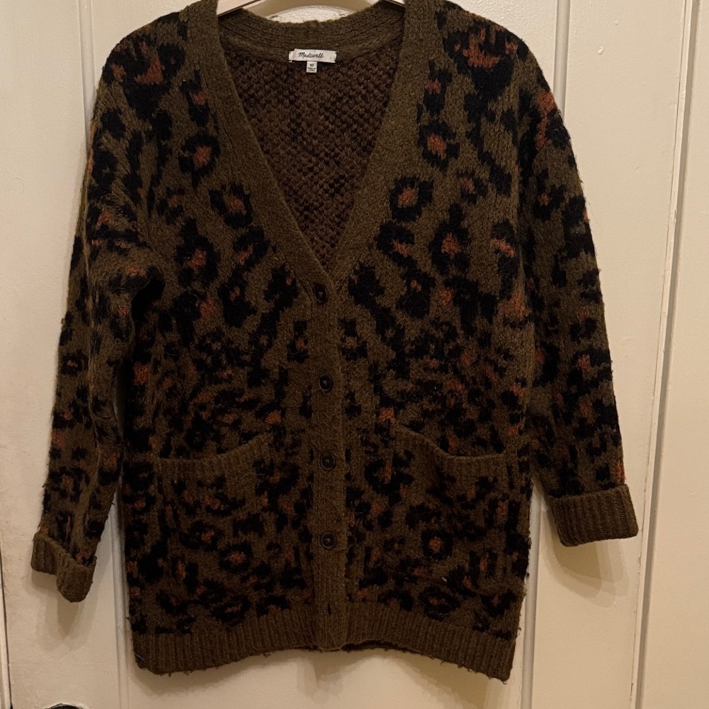 Madewell Olive/Brown Leopard Print Cardigan - Alpaca Blend!